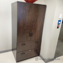 Dark Walnut  2 Door, 2 Drawer File and Storage Cabinet, Locking